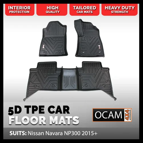 5D All Weather Floor Car Mats Liners for Nissan Navara NP300 07/2015-02/2021, Dual Cab, Non Rear Cupholder Models Only