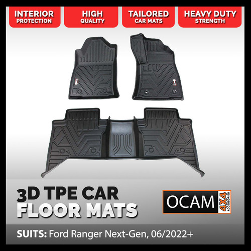 3D All Weather Floor Car Mats Liners For Ford Ranger Next-Gen, 07/2022-Current, Dual Cab