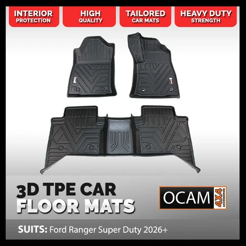 3D All Weather Floor Car Mats Liners For Ford Ranger Super Duty 2026 - Current, Dual Cab, Including Super Duty