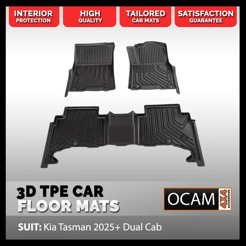 3D All Weather Floor Car Mats Liners for Kia Tasman 2025+ Dual Cab Dual Cab TPE