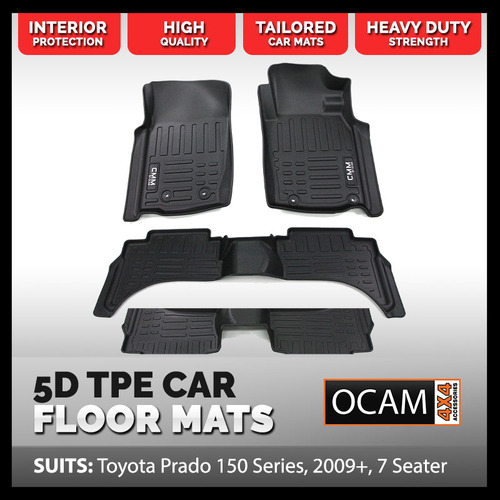 5D All Weather Floor Mats Liners For Toyota Prado 150 Series, 08/2013-2021, 7 Seater , Automatic Transmission