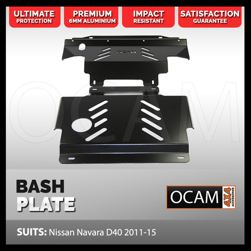 OCAM 2pce Aluminium Bash Plates For Nissan Navara D40 2011-15, 6mm Black, 445 x 480mm