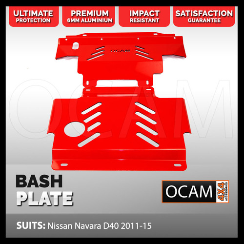 OCAM 2pce Aluminium Bash Plates For Nissan Navara D40 2011-15, 6mm RED, 445 x 480mm