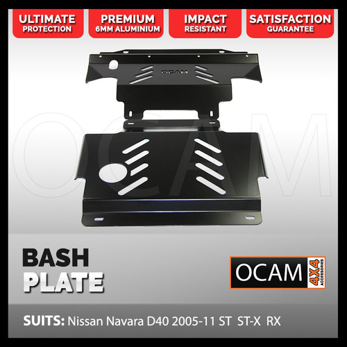 OCAM Aluminium Bash Plates For Nissan Navara D40 2005-12, 6mm Black (430 x 460mm)