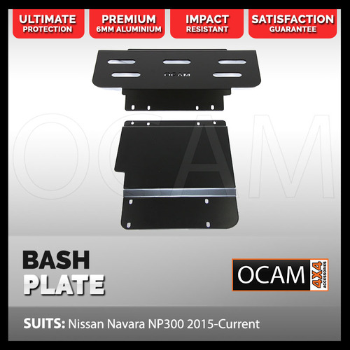 OCAM Aluminium Bash Plates For Nissan Navara NP300 2015-Current, 6mm BLACK