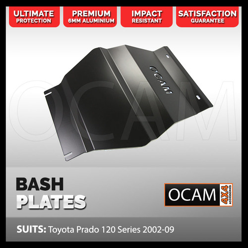 OCAM Aluminium Bash Plates For Toyota Prado 120 Series 2002-09, 6mm Black