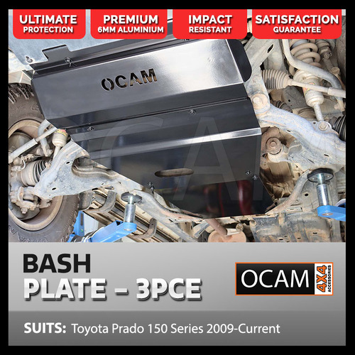 OCAM 3-PCE Aluminium Bash Plates For Toyota Prado 150 Series 2009-Current 6mm Black