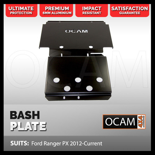 OCAM Aluminium Bash Plates for Ford Ranger PX PXMKII PXMKIII 2011-06/2022, 6mm Black (2nd style)
