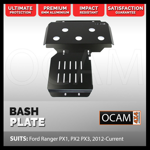 OCAM Aluminium Bash Plates for Ford PX PXMKII PXMKIII Ranger 2011-06/2022, 6mm Black (2nd style)