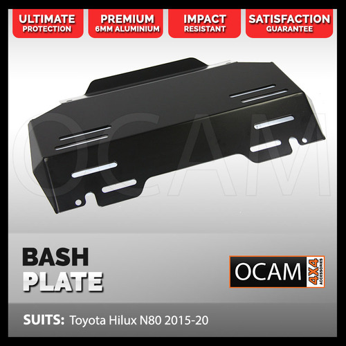 OCAM Aluminium Bash Plate For Toyota Hilux N80 2015-Current, 6mm, Black (1 Piece)