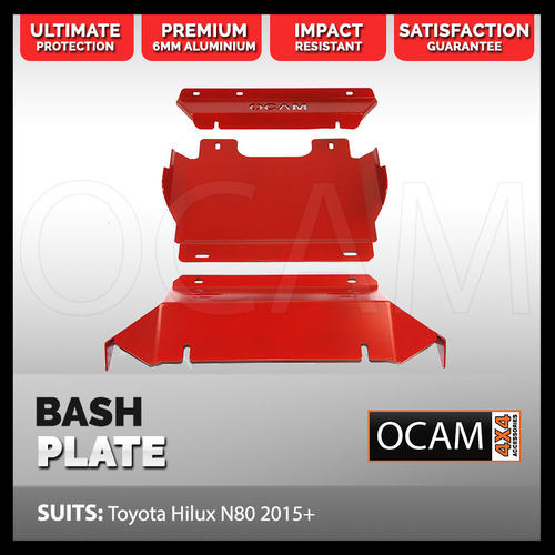 OCAM Aluminium Bash Plates For Toyota Hilux N80 2015-Current, 6mm - Red