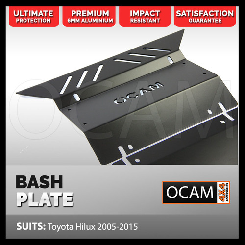 OCAM Aluminium Bash Plates For Toyota Hilux N70 SR SR5 2005-15, 6mm, Black