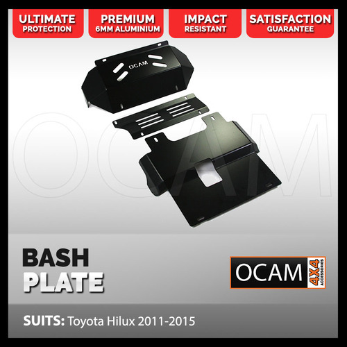 OCAM 3PC Aluminium Bash Plates For Toyota Hilux N70 2011-15 6mm, Black