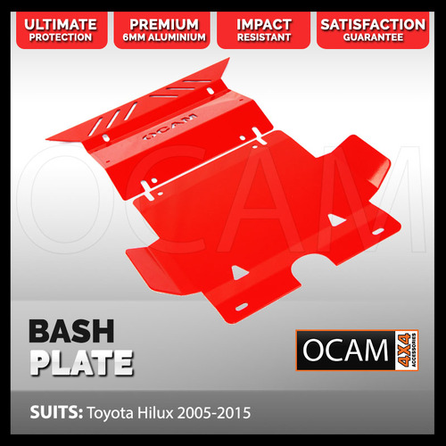 OCAM Aluminium Bash Plates For Toyota Hilux N70 SR SR5 2005-15 6mm, Red
