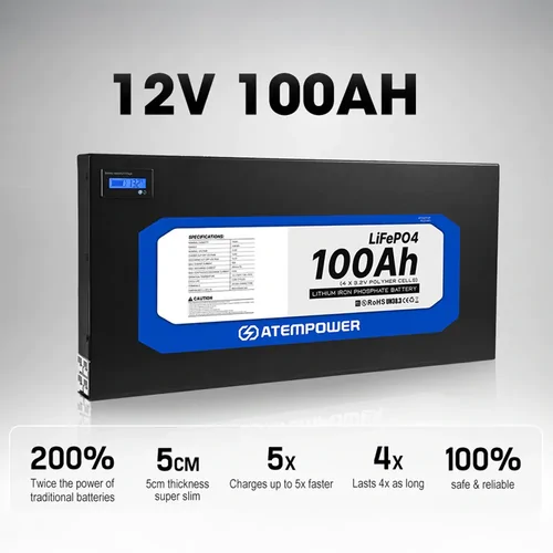 ATEMPOWER 12V 100Ah Slimline Lithium Battery LiFePO4 Deep Cycle Battery
