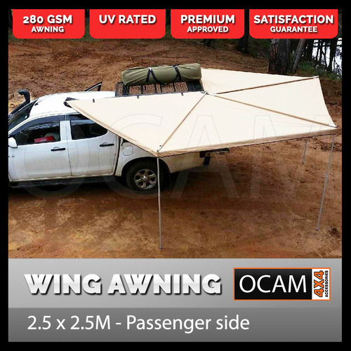 OCAM Wing Awning Passenger Side 2.5mx2.5m 280g Cross Cotton Thread 4x4 Camping
