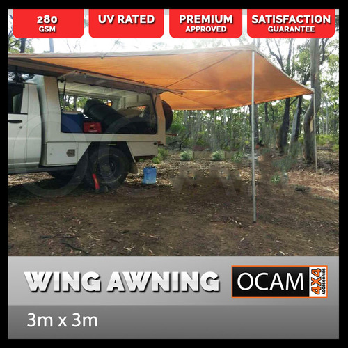OCAM Wing Awning Passenger Side 3m x 3m 280g Cross Cotton Thread 4x4 Camping
