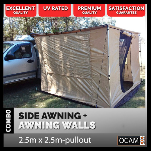 OCAM Side Awning & Tent Combo 2.5m X 2.5m for 4x4 Camping