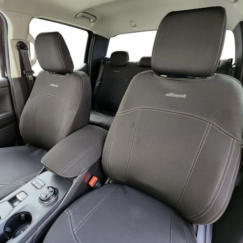 Wetseat Neoprene Seat & Console Covers for Ford Ranger RA XLT/Wildtrak/Sport Dual Cab 07/2022-Current in Black with Charcoal Stitching
