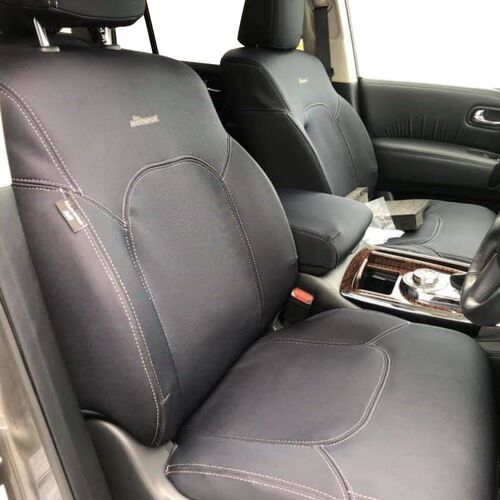 Front/Mid Row Wetseat Tailored Neoprene Seat Covers plus Console Cover for Nissan Patrol Y62 12/2012-2023 Neoprene Black with Charcoal Stitching