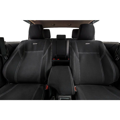 First & Second Row Wetseat Neoprene Seat, Headrest & Console Covers for Toyota Hilux SR/SR5 N80 Dual Cab 09/2015-Current, Black With Black Stitching