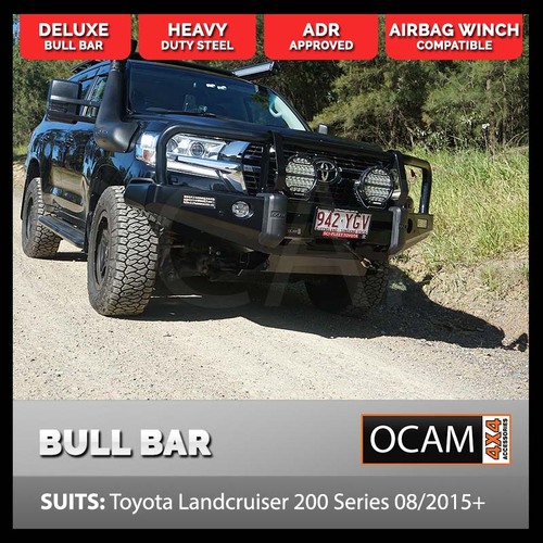 OCAM Deluxe Bull Bar For Toyota Landcruiser 200 Series 08/2015-21 OCAM 9.5k Winch + 9' LED Spot Lights