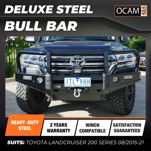 OCAM Deluxe Steel Bull Bar For Toyota Landcruiser 200 Series 08/2015-21, Winch Compatible