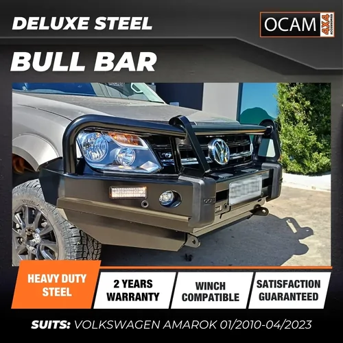 OCAM Deluxe Steel Bull Bar For Volkswagen Amarok, OCAM 12k Winch + 9' LED Spot Lights