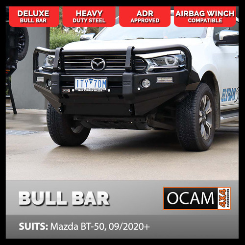 OCAM Deluxe Steel Bull Bar for Mazda BT-50 09/2020+ & OCAM 12K LBS Winch + 9' LED Spot Lights