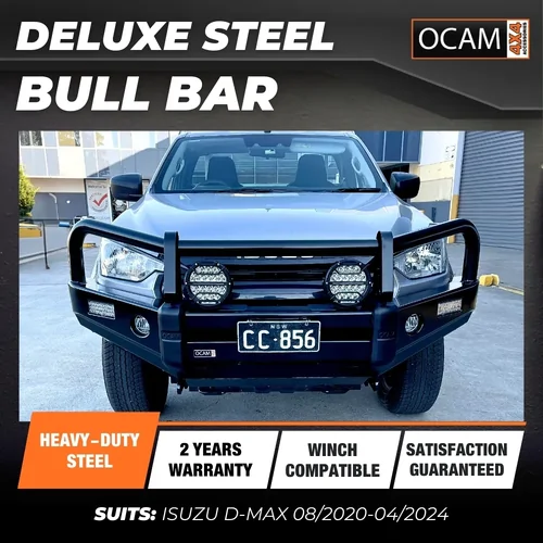 OCAM Deluxe Steel Bull Bar For Isuzu D-MAX 08/2020-04/2024, Winch Compatible