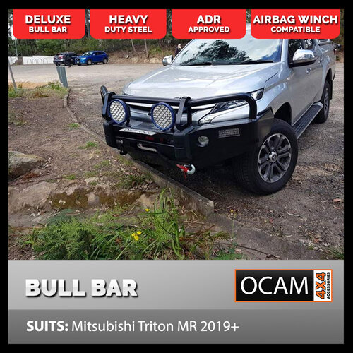 OCAM Bull Bar For Mitsubishi Triton MR 11/2018-2022, OCAM 12k Winch + 9' LED Spot Lights