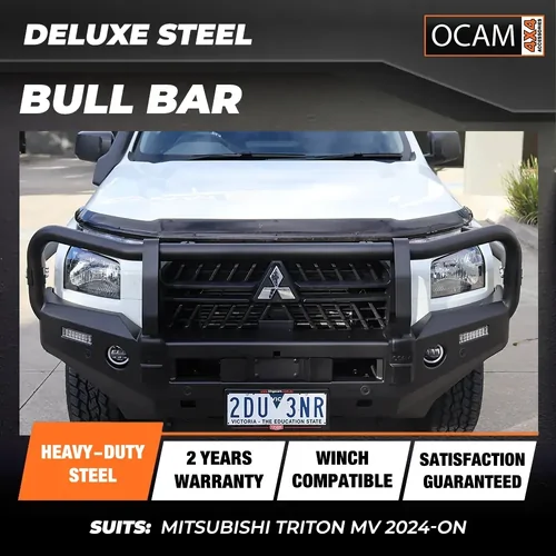 OCAM Deluxe Steel Bull Bar for Mitsubishi Triton MV 2024, Winch Compatible