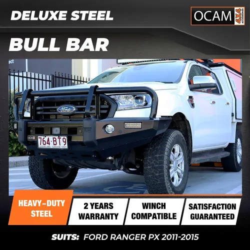 OCAM Deluxe Steel Bull Bar for Ford Ranger PX 2011-15, Winch Compatible