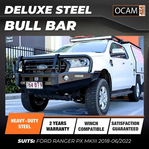 OCAM H-Bar, Replacement Winch Bar for Ford Ranger PX MKII 2015-2018, Hoopless Bull Bar PXII & OCAM 12K LBS Winch