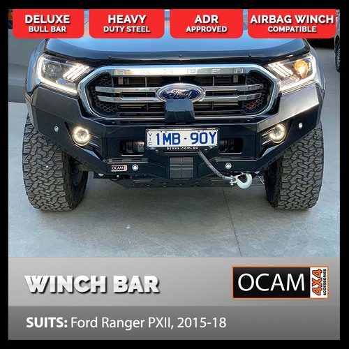 OCAM H-Bar, Replacement Winch Bar For Ford Ranger PX2 2015-18, Hoopless Bull Bar PXII