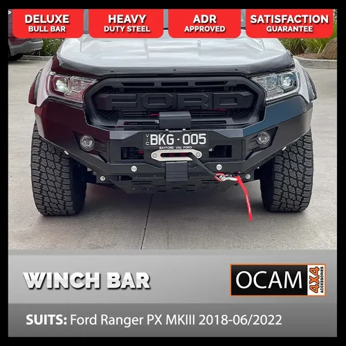 OCAM H-Bar, Replacement Winch Bar for Ford Ranger PX MKIII 2018-06/2022 Hoopless Bull Bar PXIII