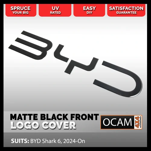 Matte Black Front Logo Cover to Suit BYD Shark 6, 2024-On, Emblem Badge Cover