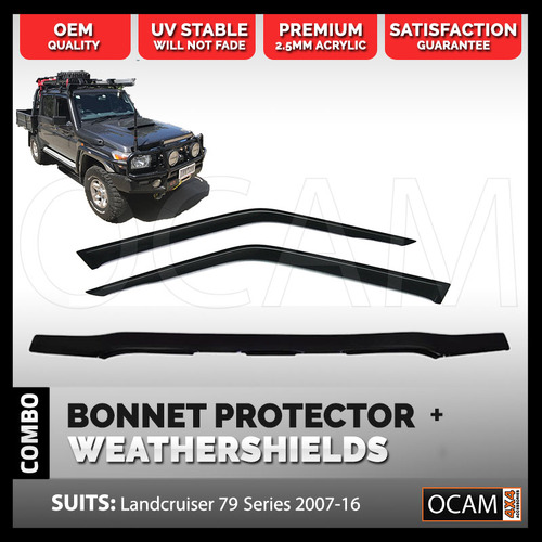 Bonnet Protector Weathershields 2pc For Toyota Landcruiser 79 Series, 2007-16