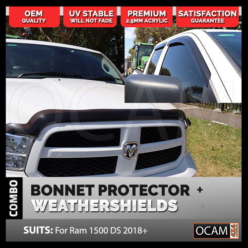 Bonnet Protector, Weathershields For Ram 1500 DS 2018-Current, Crew Cab Visors