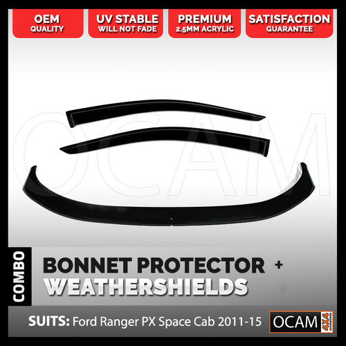 Bonnet Protector, Weathershields For Ford Ranger PX 2011-15 Space Cab Visors