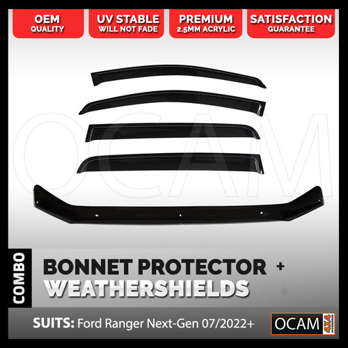 Bonnet Protector, Weathershields for Ford Ranger, Raptor, Next-Gen 07/2022+ Window Visors