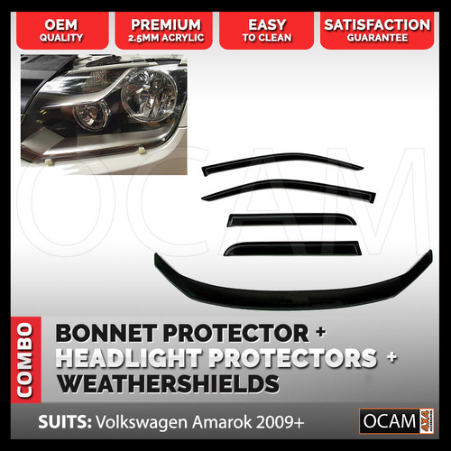 Bonnet Headlight Protectors Weathershields for Volkswagen Amarok 2009-04/2023