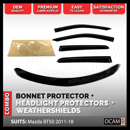 OCAM Premium Bonnet, Headlight Protectors, Visors for Mazda BT50 11/2011-08/2020 BT-50