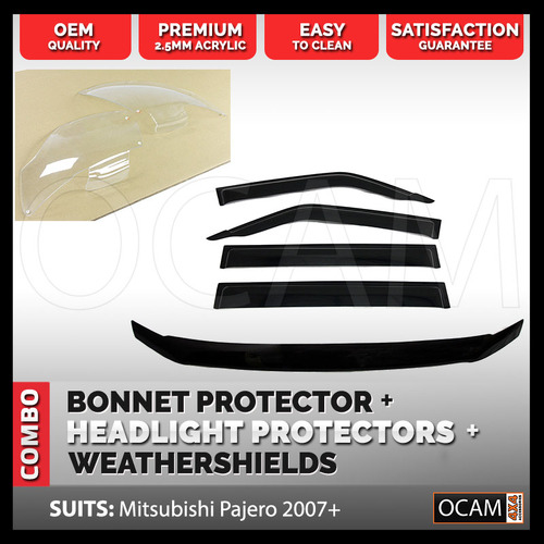 Bonnet, Headlight Protectors, Weathershields For Mitsubishi Pajero 2007-17