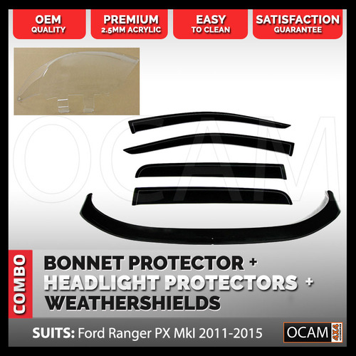 Bonnet, Headlight Protectors, Weathershields for Ford Ranger PX 2011-2015