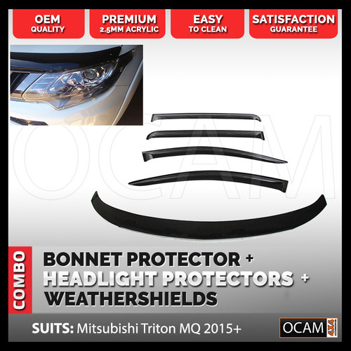 Bonnet, Headlight Protectors, Weathershields for Mitsubishi Triton MQ 2015-10/2018