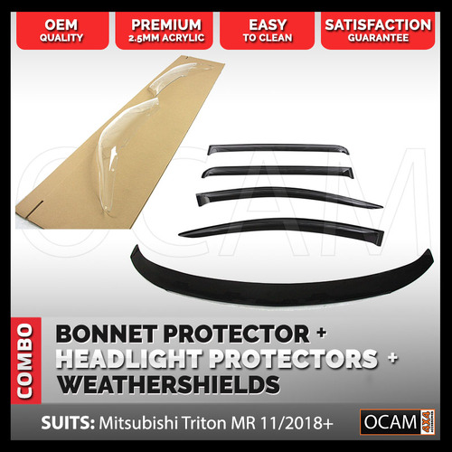 Bonnet, Headlight Protectors, Weathershields for Mitsubishi Triton MR 11/2018-2022