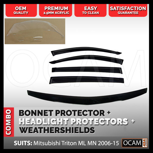 Bonnet, Headlight Protectors, Visors For Mitsubishi Triton ML MN 2006-04/2015