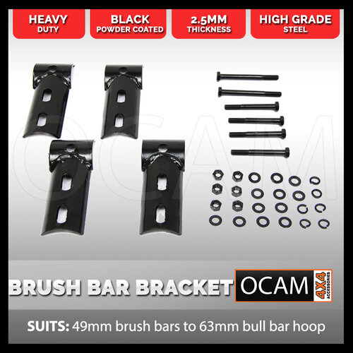 Brush / Scrub Bar Brackets Clamps, Suits 63mm brush bars to 49mm bull bar hoop