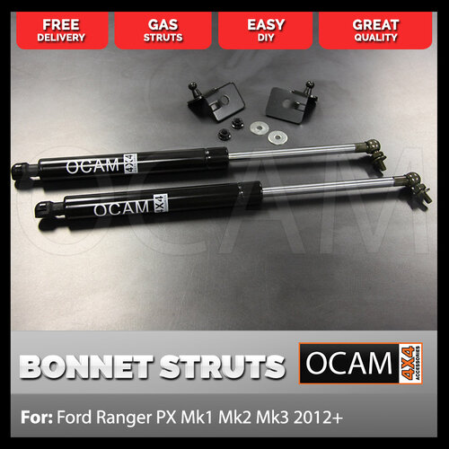 OCAM Bonnet Strut Kit for Ford Ranger PX Mk1 Mk2 Mk3, Raptor, 2012-21 (2 pcs)
